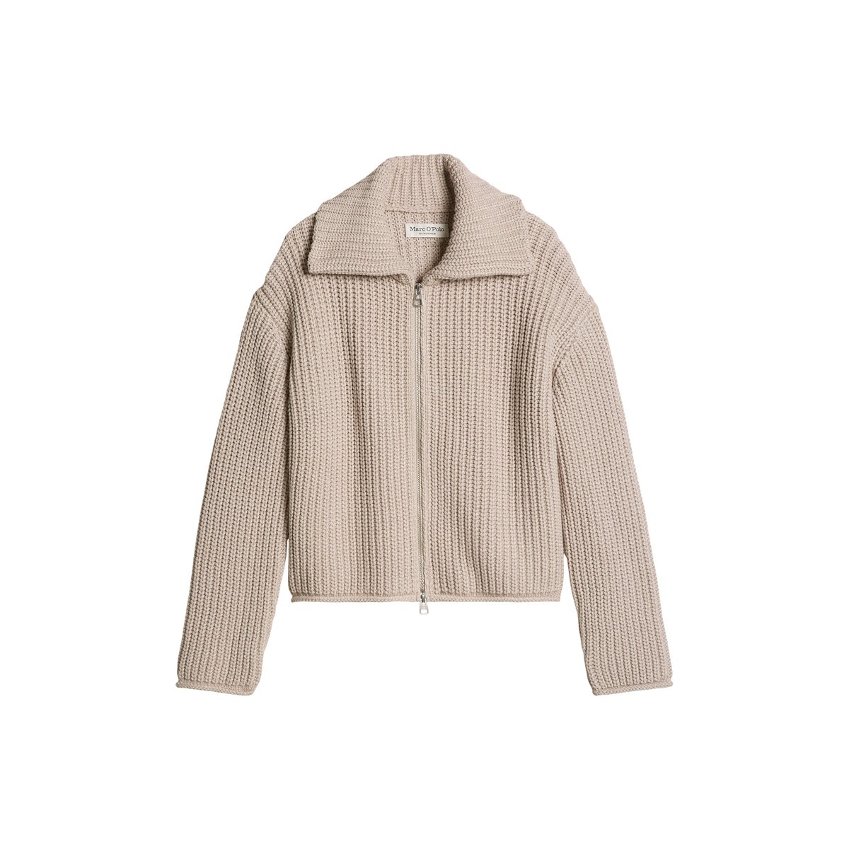 Cardigan zippé loose en mélange de coton organique gris, MARC O'POLO