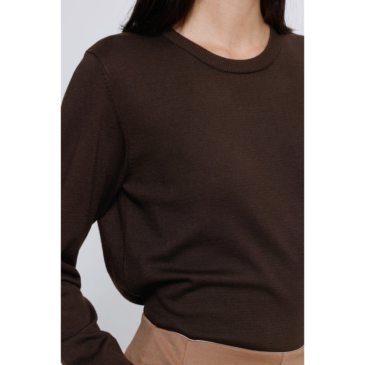 Pull en maille manches longues marron chocolate torte, ICHI