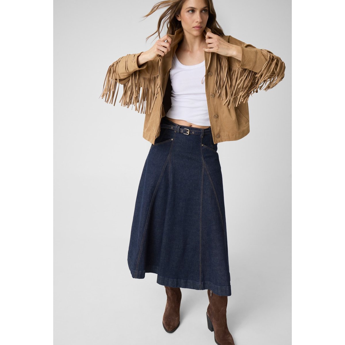 Jupe Midi En Denim bleu foncé, GUESS