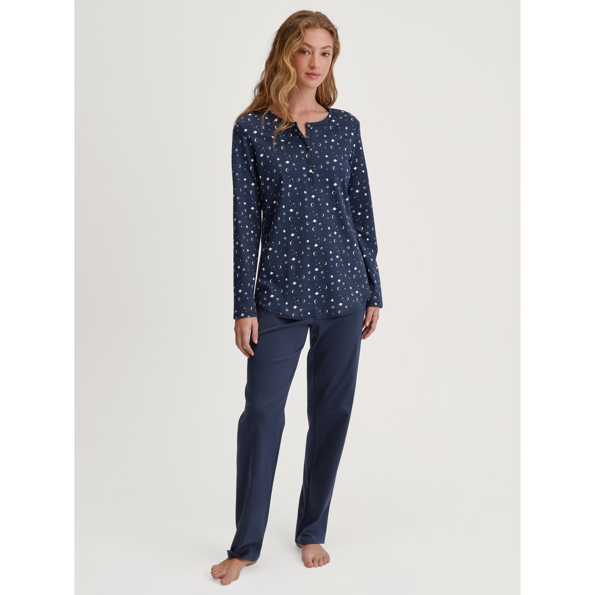 Pyjama à boutons manches longues Coton MIDNIGHT DREAMS bleu paon, CALIDA