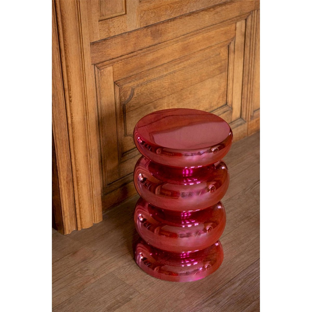 Tabouret rond brillant en métal rose fluo brillant, RECOLLECTION