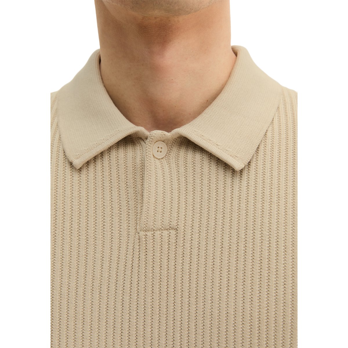 Polo en tricot régulier en pur coton bio beige, MARC O'POLO