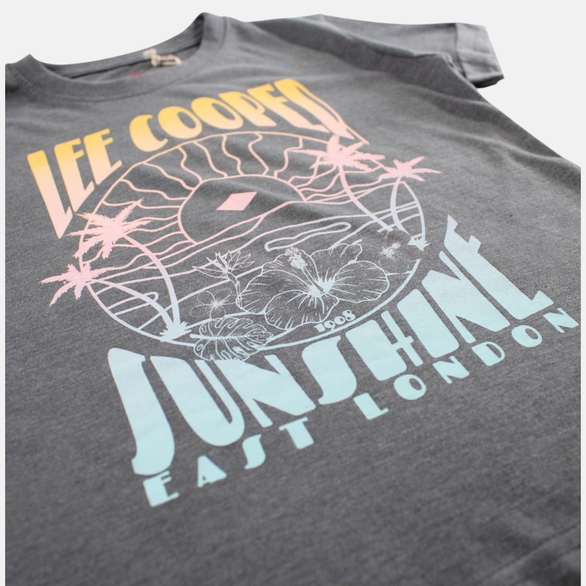 T-shirt manches courtes imprimé, col rond gris anthracite, LEE COOPER