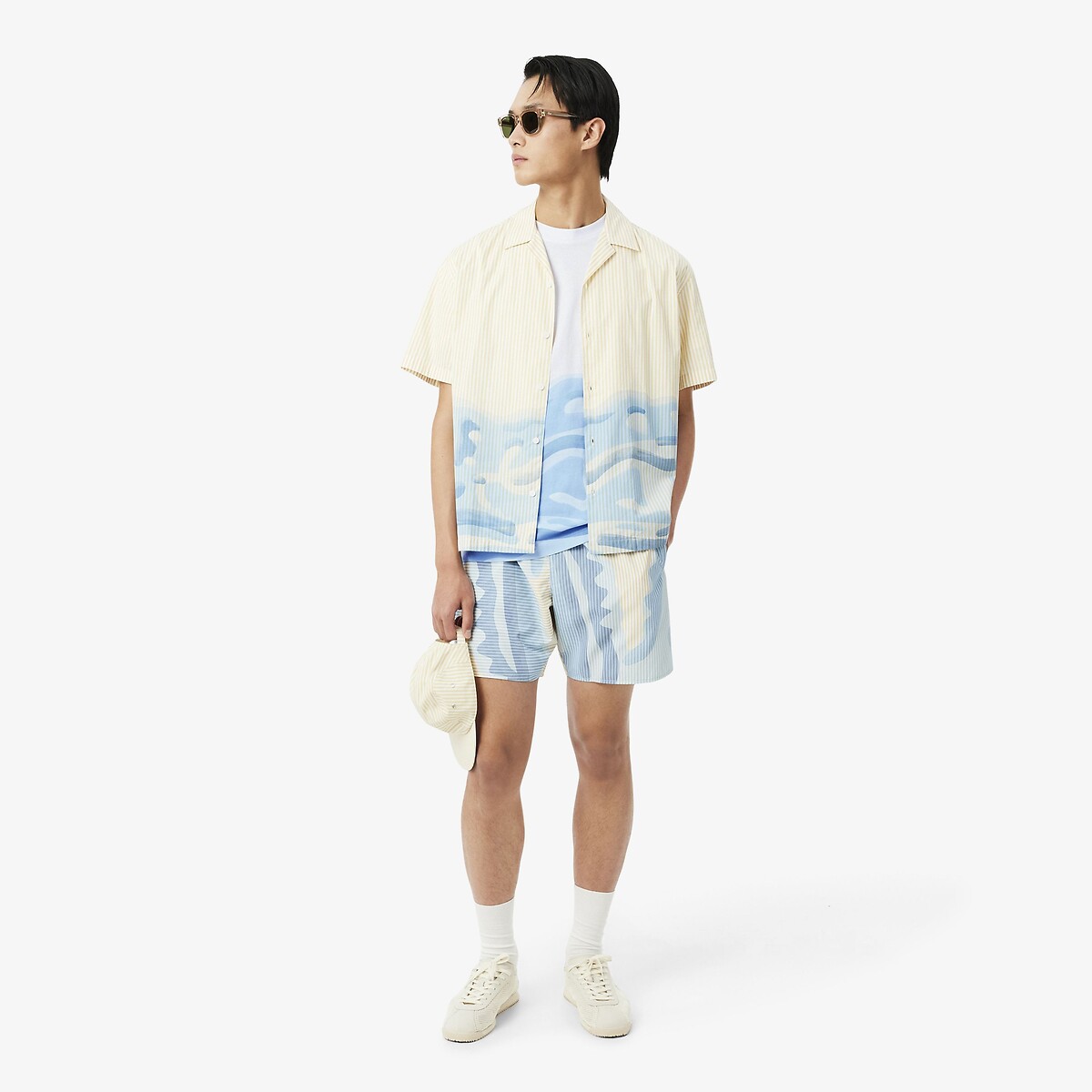 T-shirt classic fit en coton imprimé blanc, LACOSTE