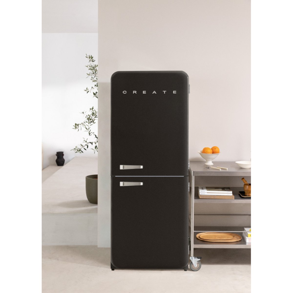 Réfrigérateur style rétro FRIDGE RETRO COMBI 401L noir/argent, CREATE