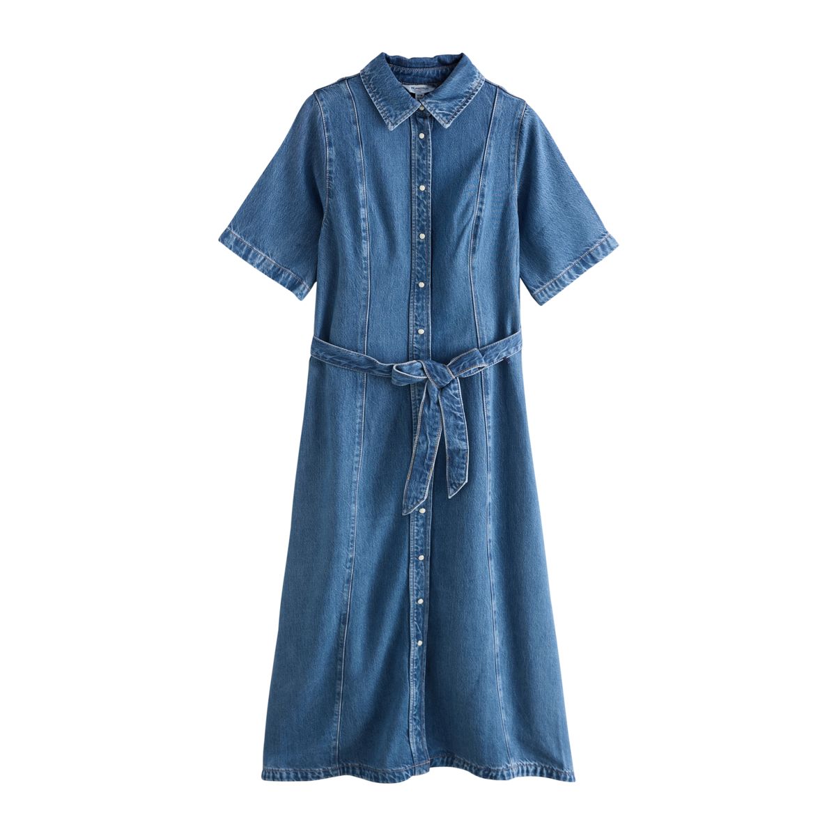 Robe chemise longue à manches courtes jean bleu moyen, NEXT
