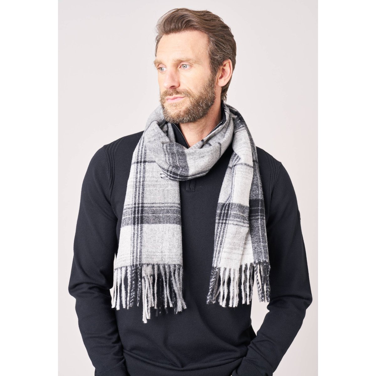 Écharpe homme à carreaux avec franges SANKO grey, DEELUXE