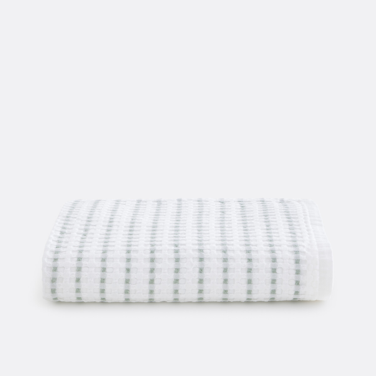 Serviette en coton nid d'abeille, TIFLI RAYÉ blanc/vert de gris, LA REDOUTE INTERIEURS
