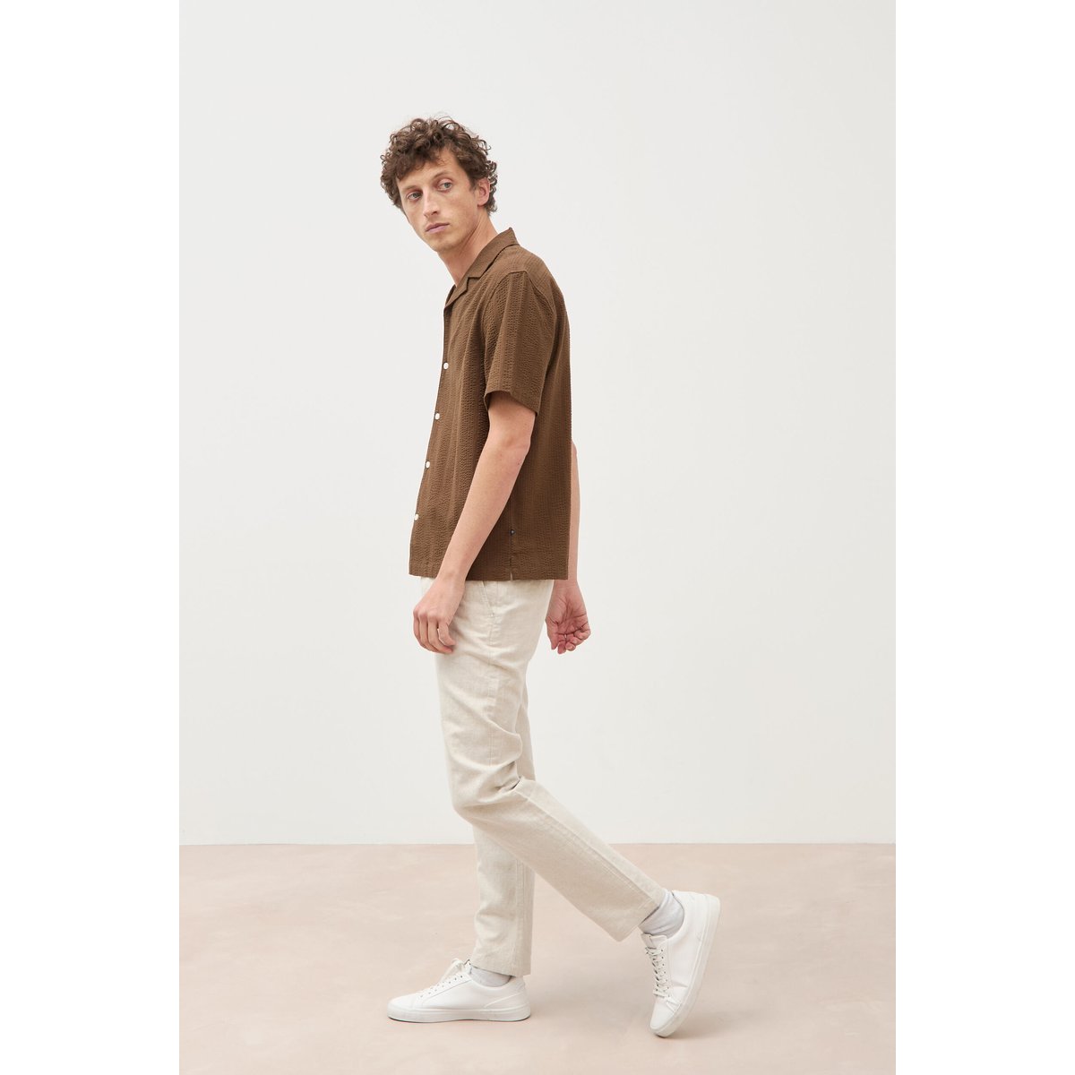 Chemise manches courtes col tailleur taupe, BONOBO