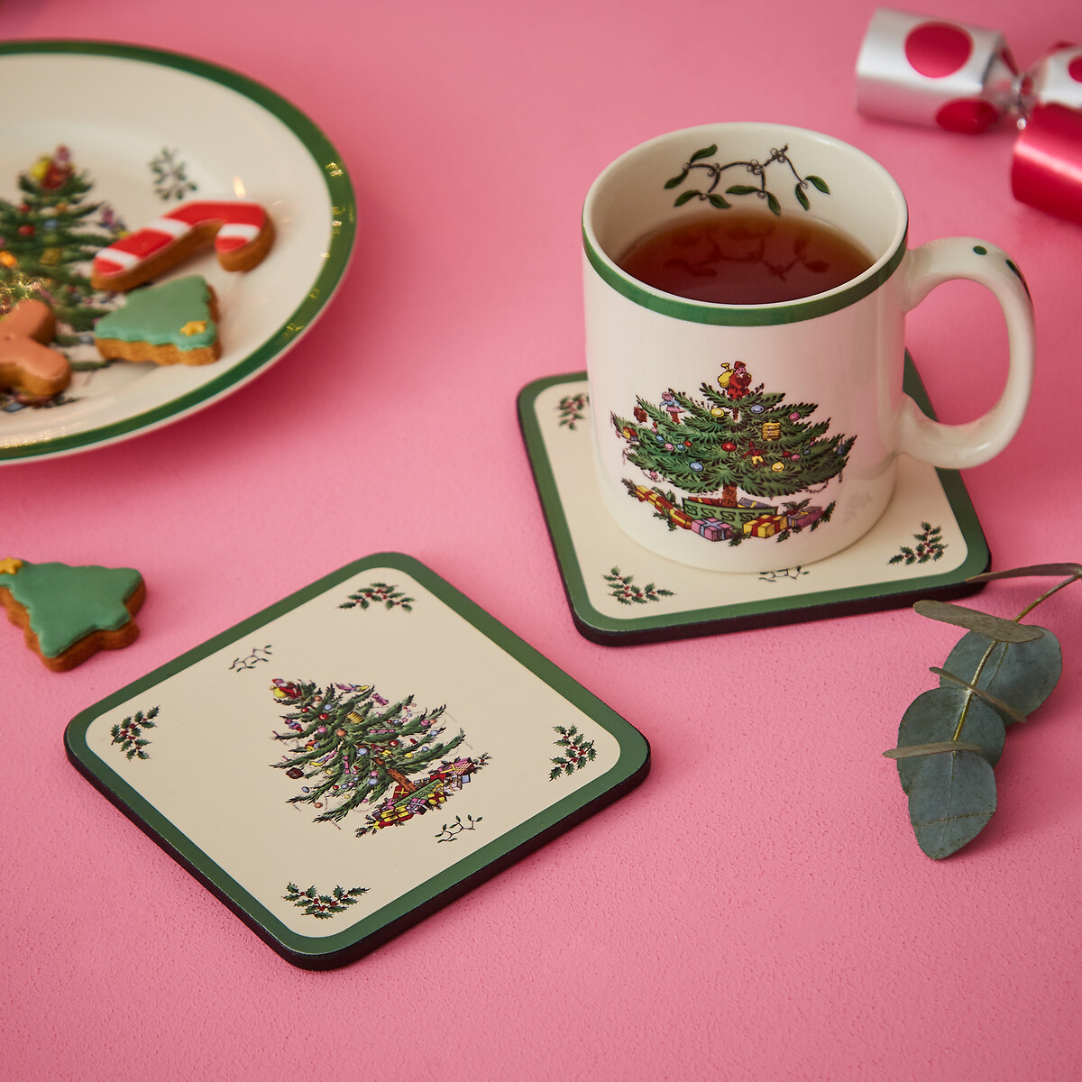 Set of 6 Christmas Tree Coasters white, PIMPERNEL