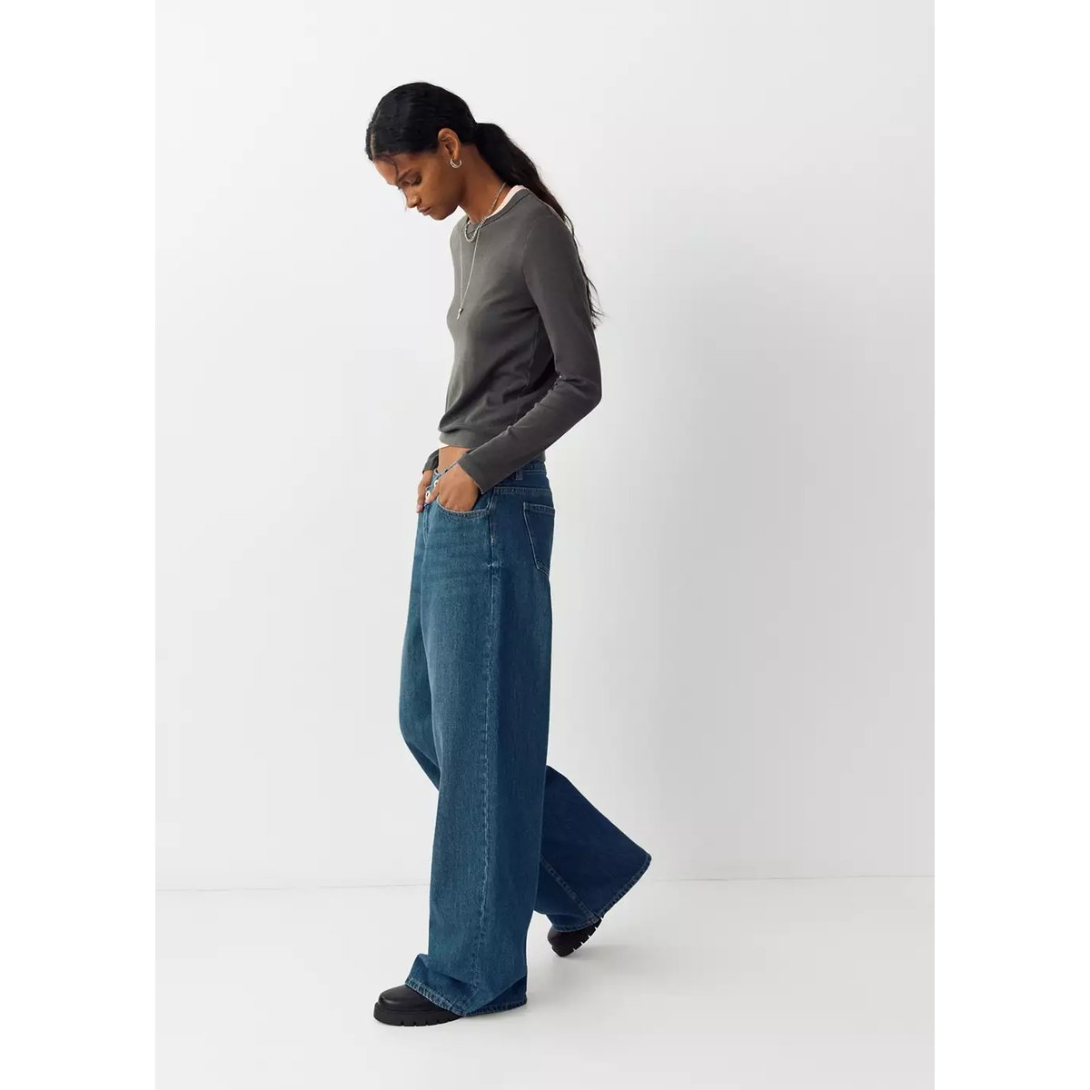Jean droit croisé bleu moyen vintage, MANGO TEEN
