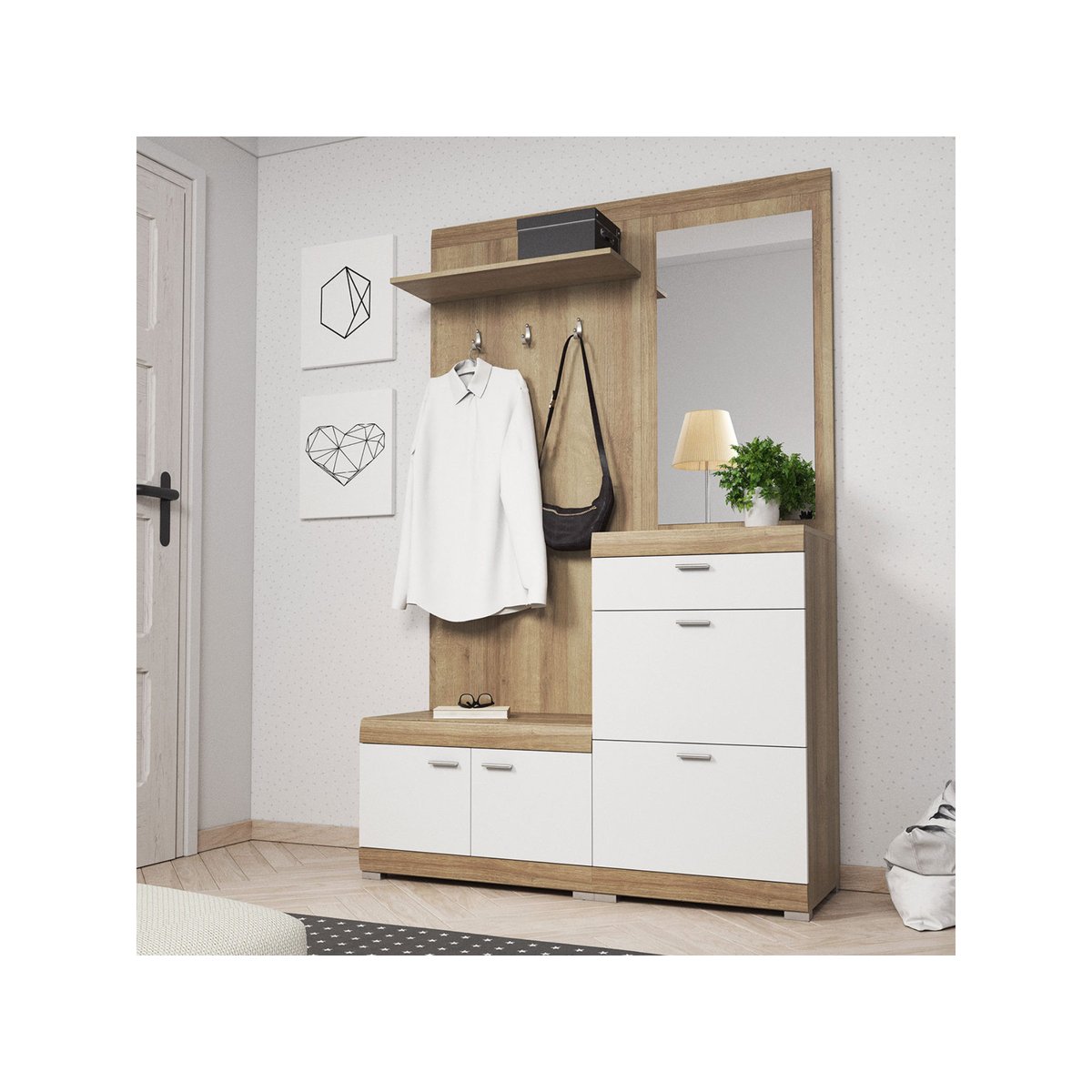 Meuble d'entrée - THEA bois / blanc, BEST MOBILIER