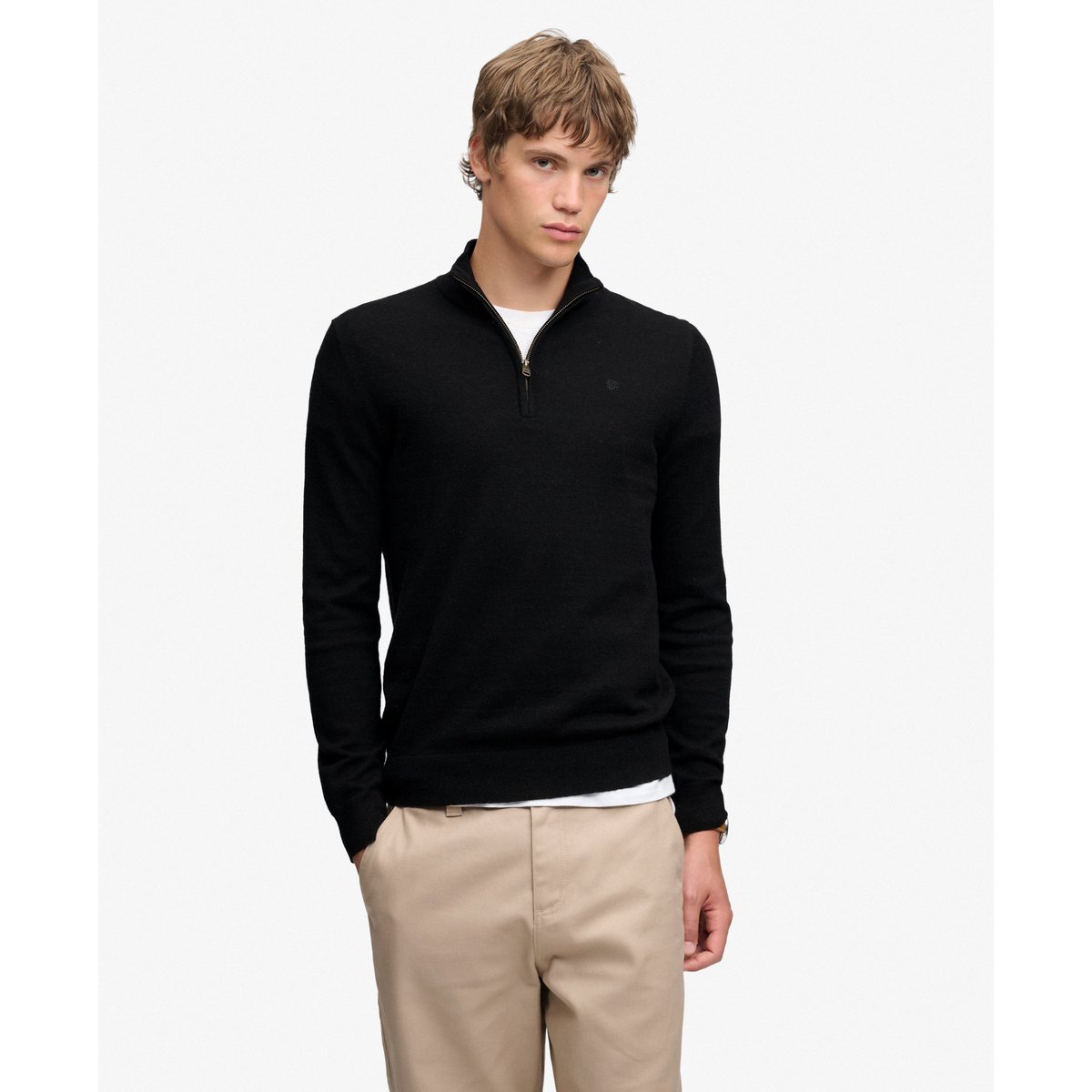 Pull Essential Laine Légère Coupe Ajustée vrai noir, SUPERDRY