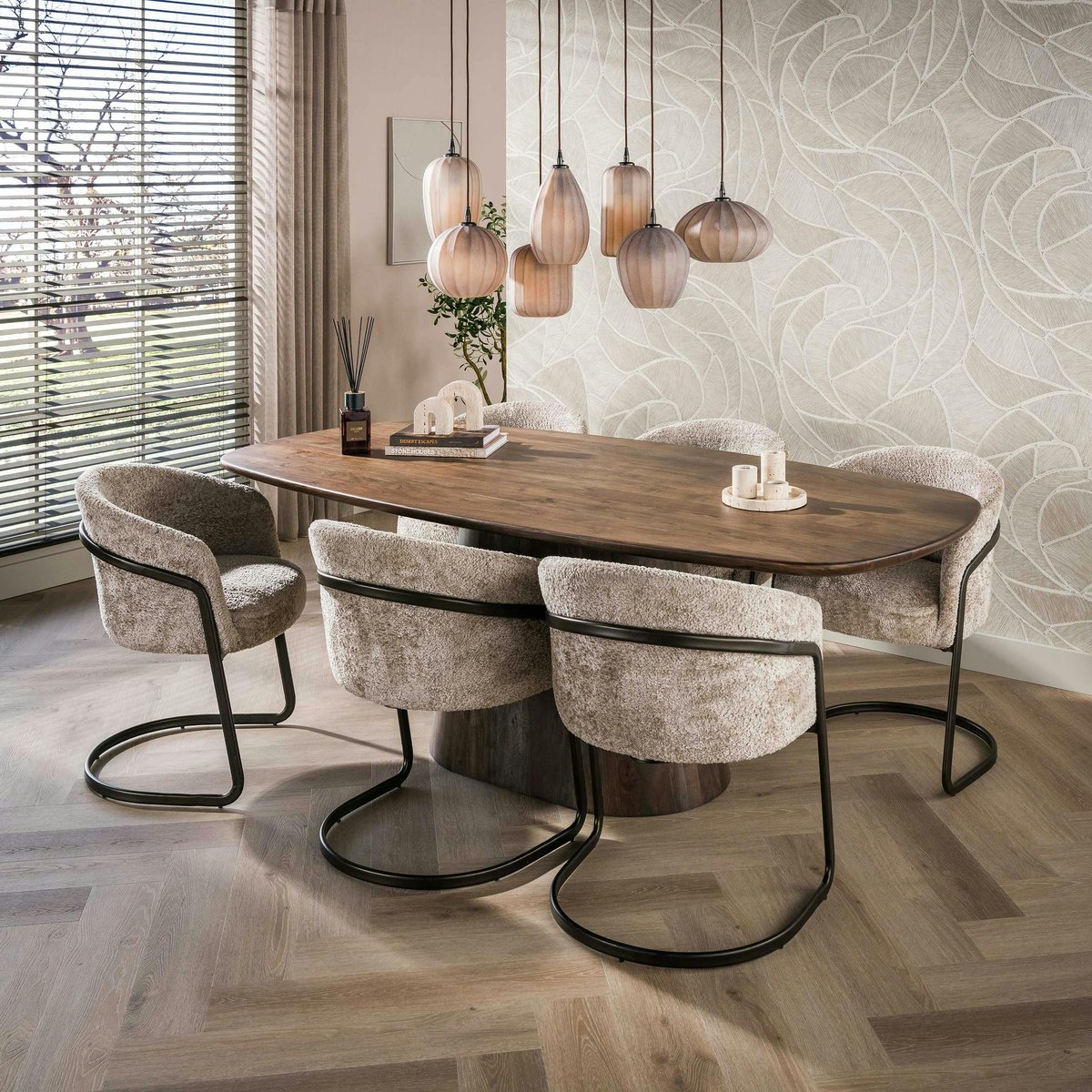 Suspension salle à manger verre brun dépoli 7 lampes NOVA marron, PIER IMPORT