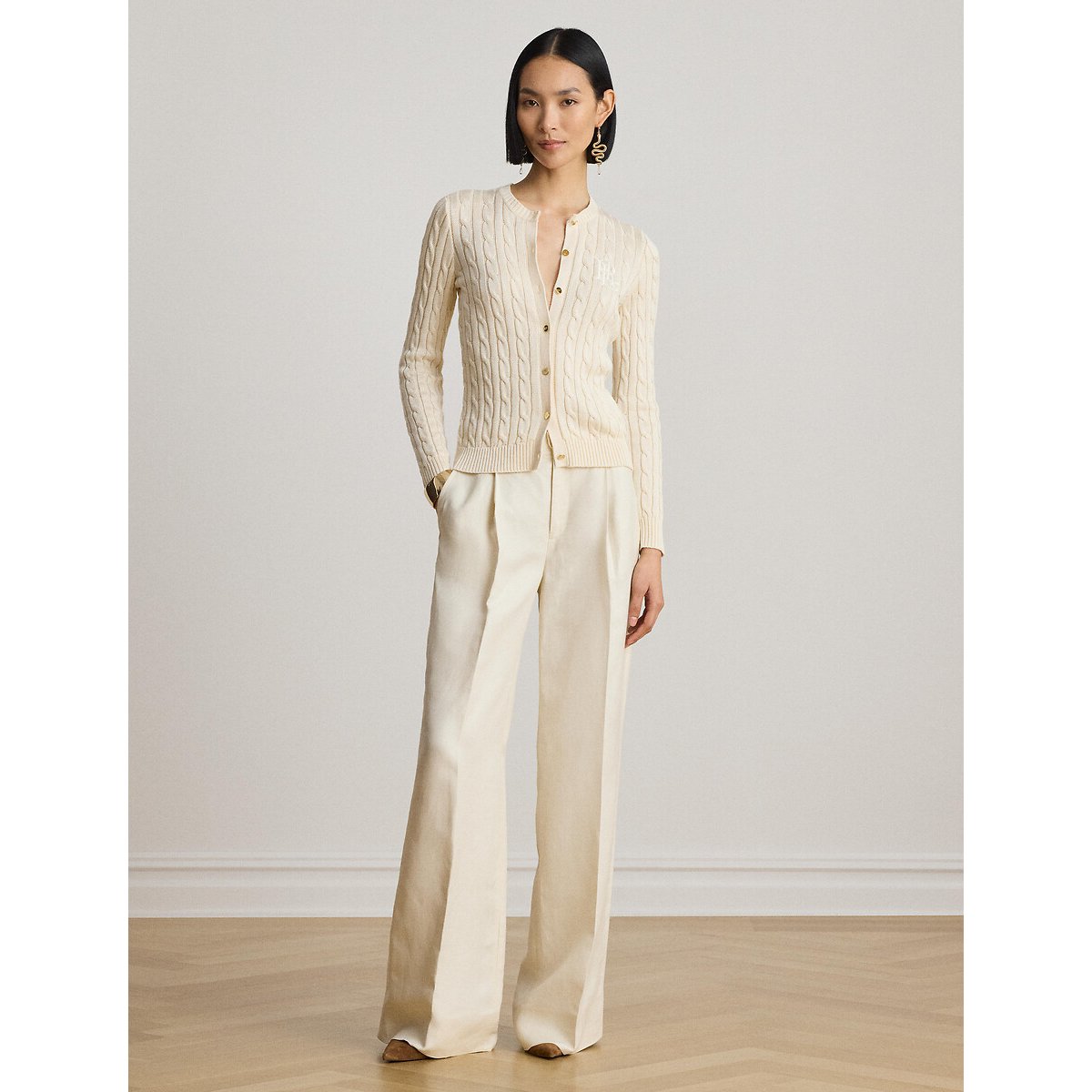 Cardigan col rond torsadé crème, LAUREN RALPH LAUREN