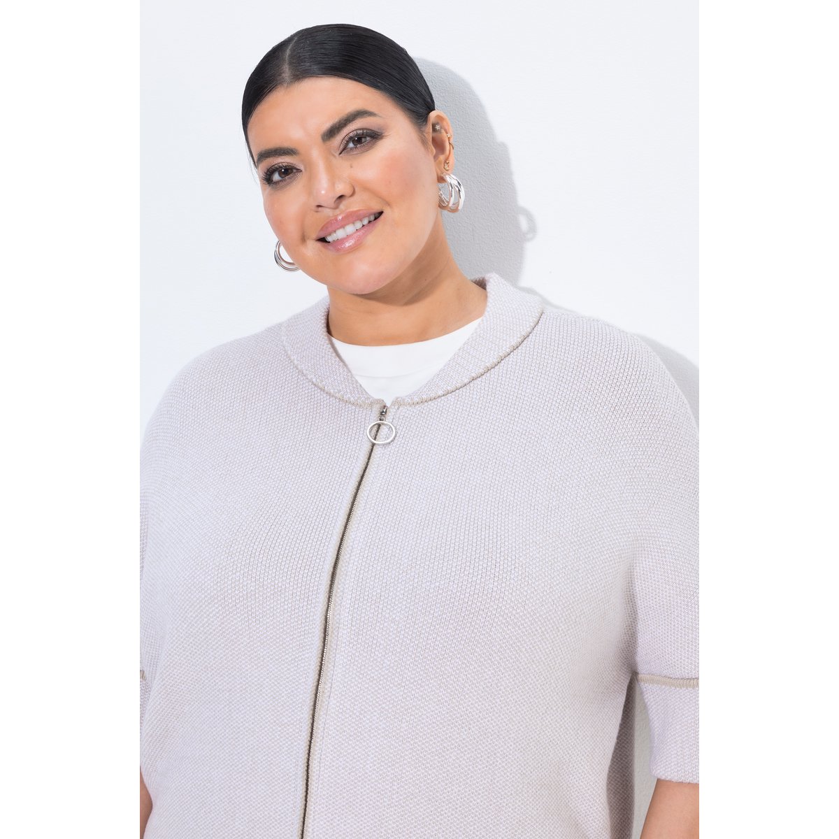 Cardigan motif Jacquard, coupe oversize mastic foncé, ULLA POPKEN