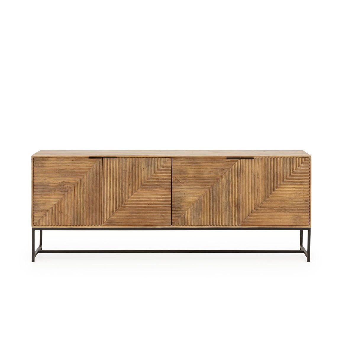Buffet bas en bois massif 4 portes 210 cm, NAOMIE marron foncé, BOBOCHIC