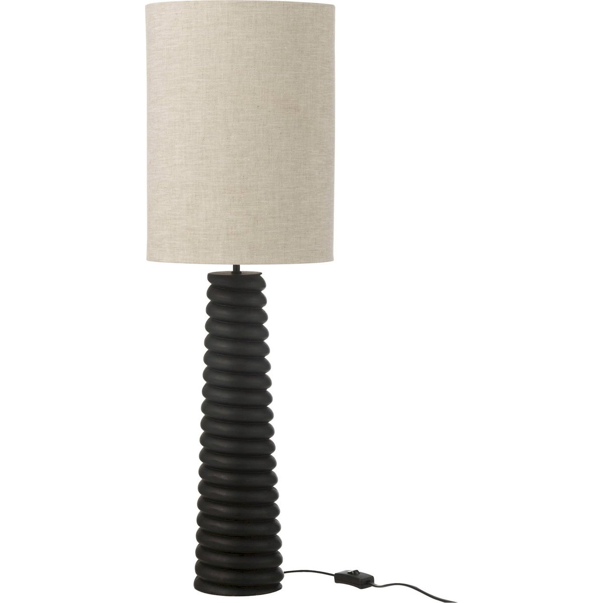 Lampe en bois d'ailanthus finition filetée forme carrée noir bois et beige naturel, RECOLLECTION