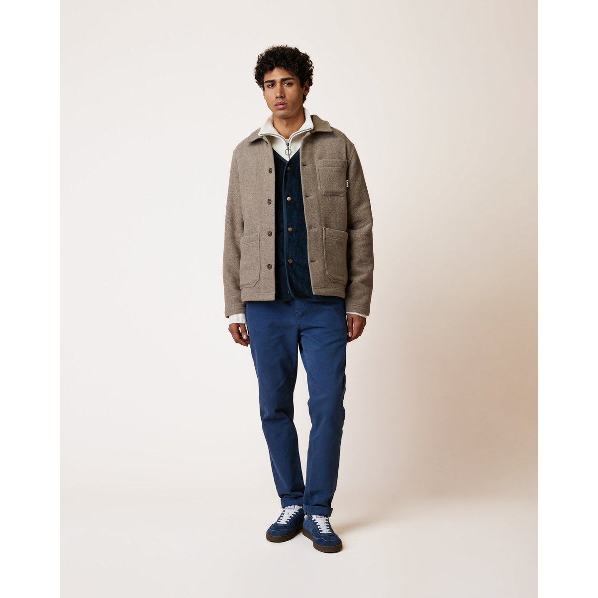 Pantalon élastique en tissu sergé bleu foncé, FAGUO