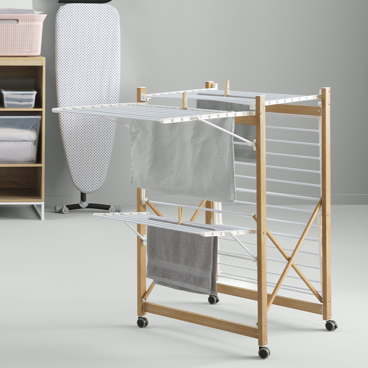 Étendoir à linge 4 roues 27m BARA blanc, 5FIVE SIMPLY SMART
