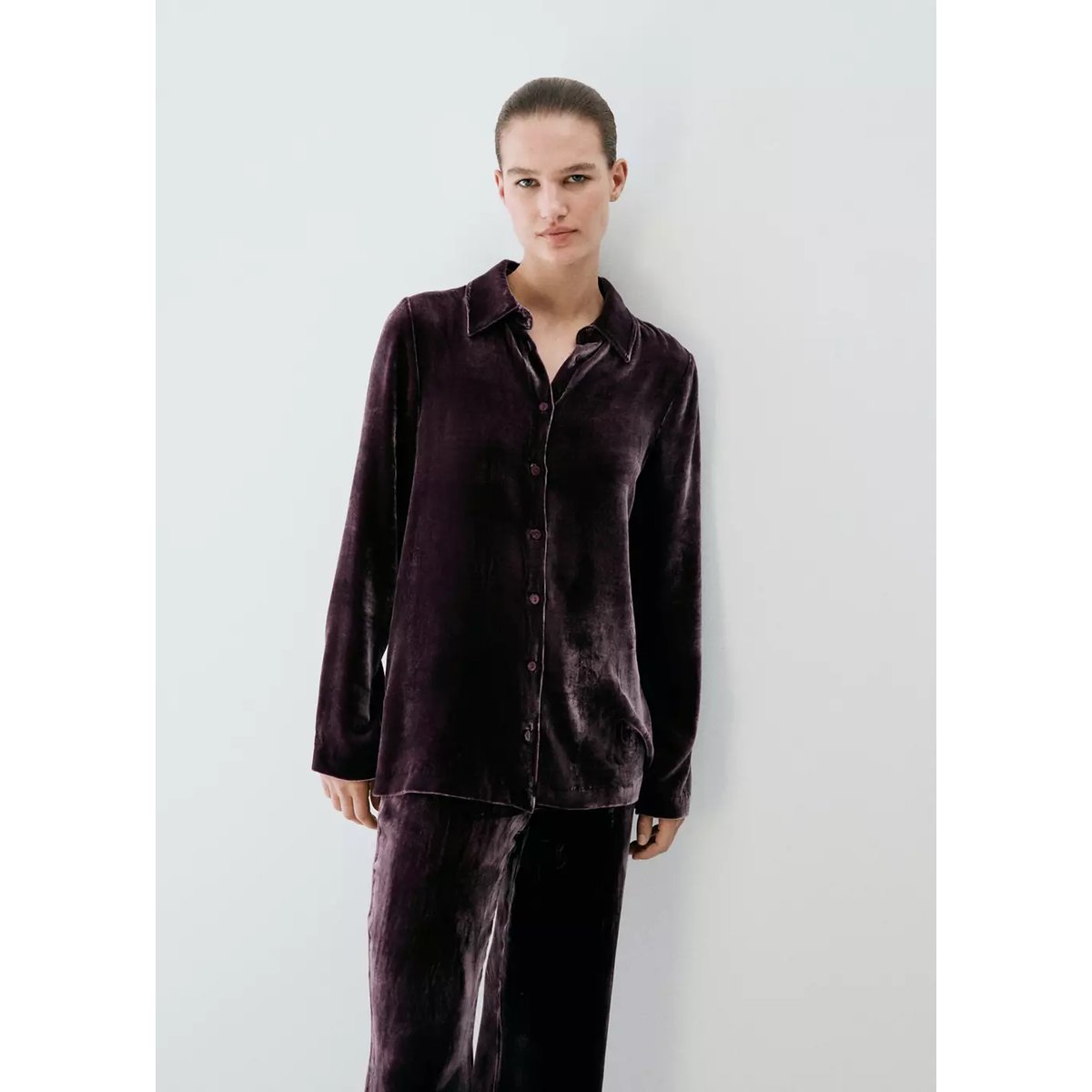 Chemise velours soie violet, MANGO