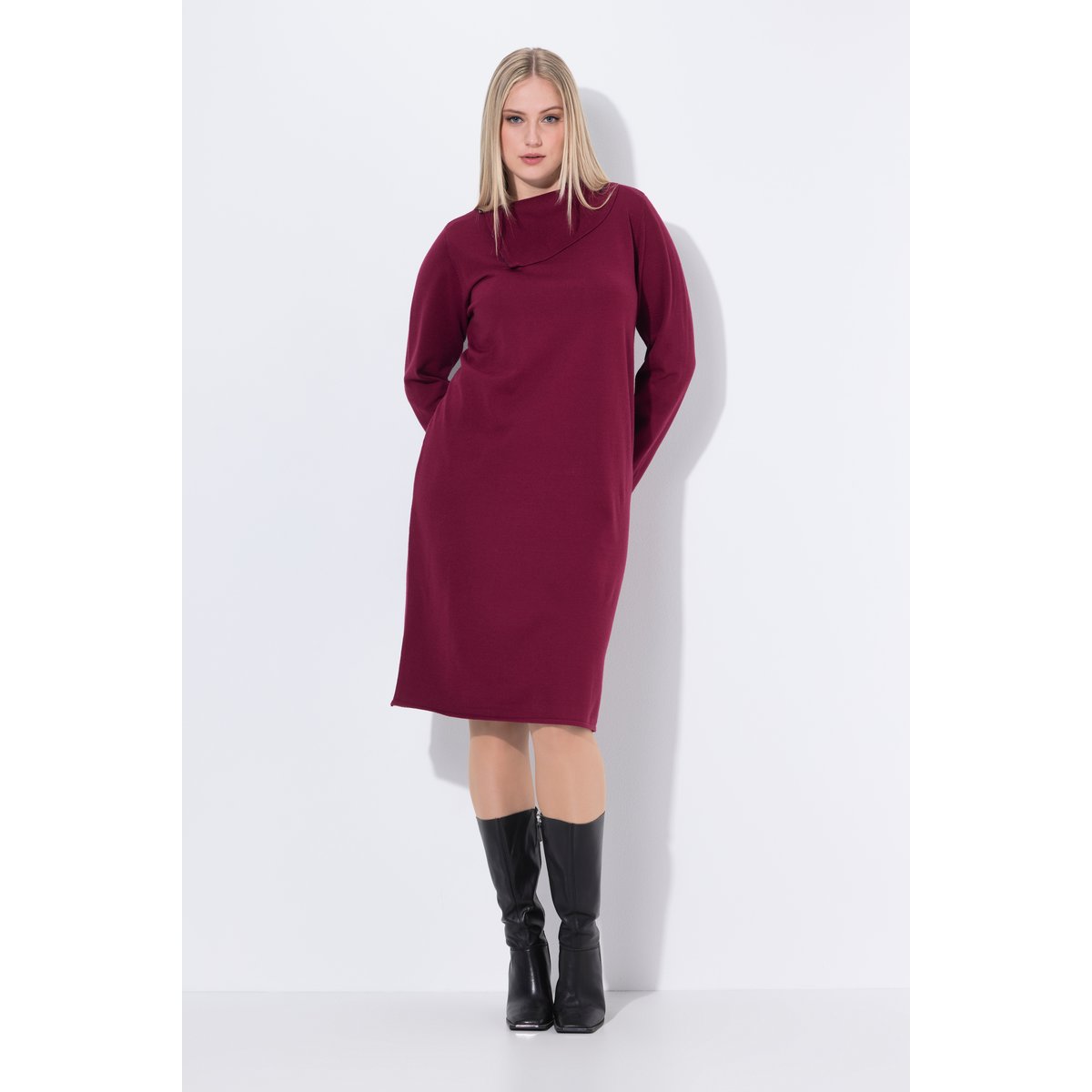 Robe midi en maille avec col roulé bordeaux, ULLA POPKEN