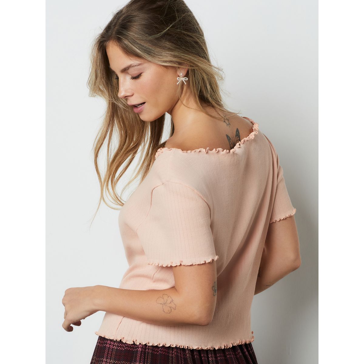 T-shirt en pointelle à manches courtes rose, NEXT