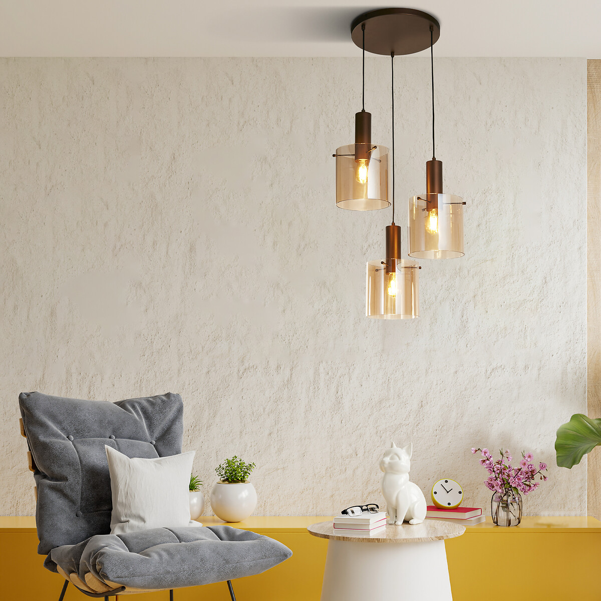 Soka 3-Light Multi-Drop Pendant Light in Amber mocha, SO'HOME
