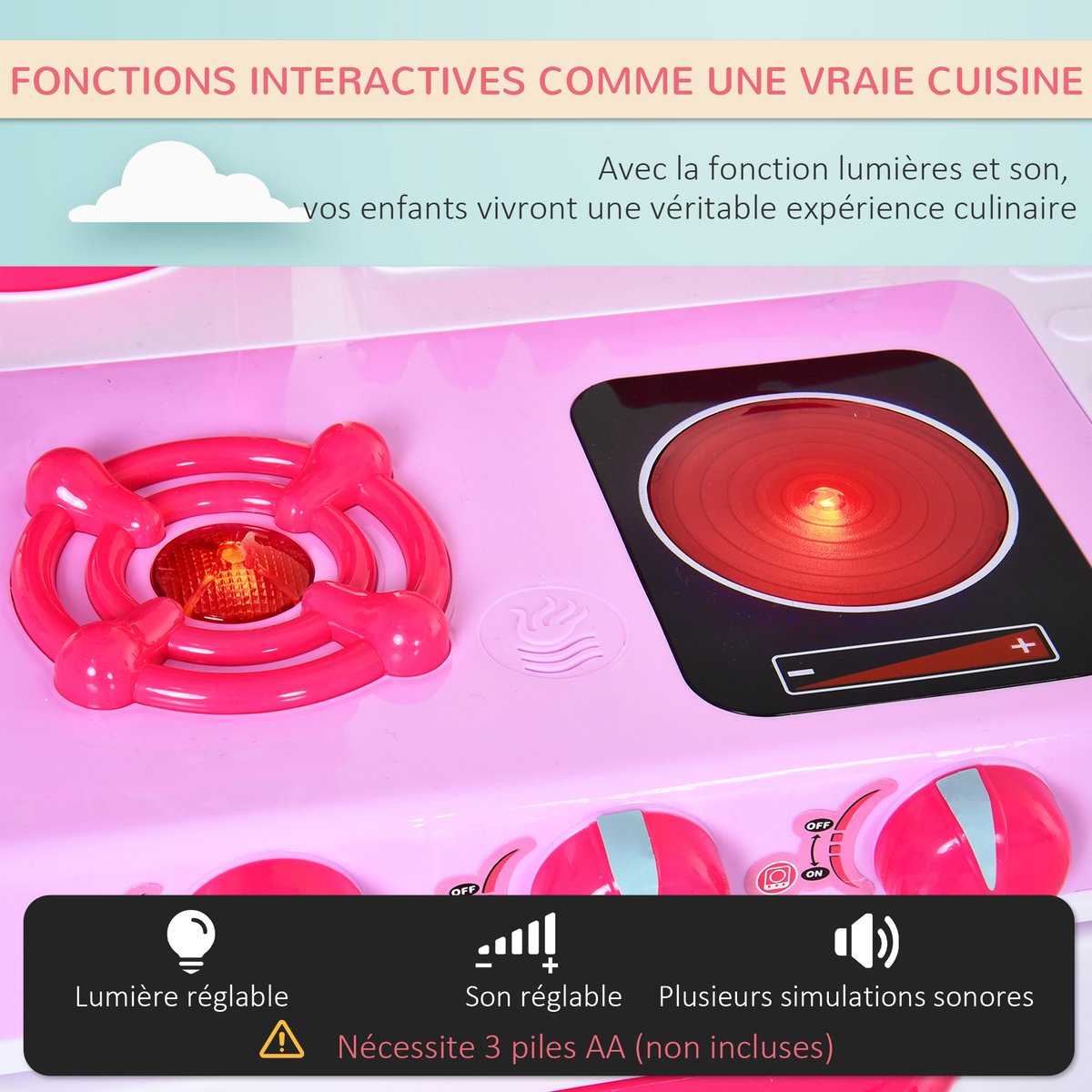 Ensemble de cuisine pour enfants Plastique rose, HOMCOM