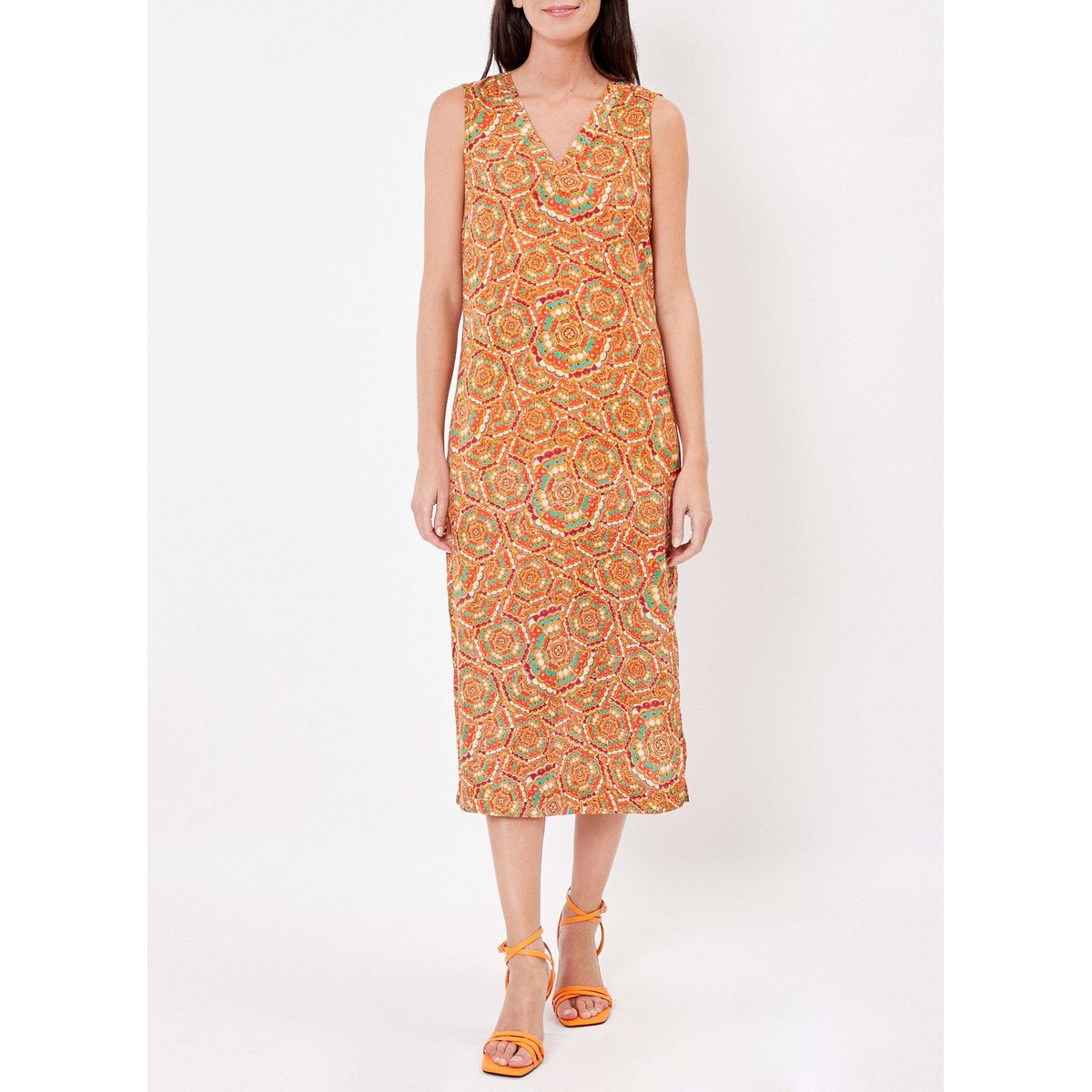 Robe midi imprimée voile de coton bio LALITA orange foncé lalita, LA FIANCÉE
