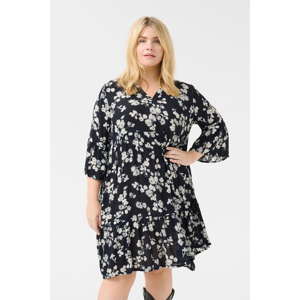 Dress bleu floral marine flower, KAFFE CURVE