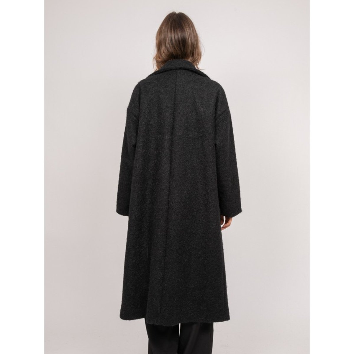 Manteau Long Oversize Maille Bouclée Uven noir, DONA LISA