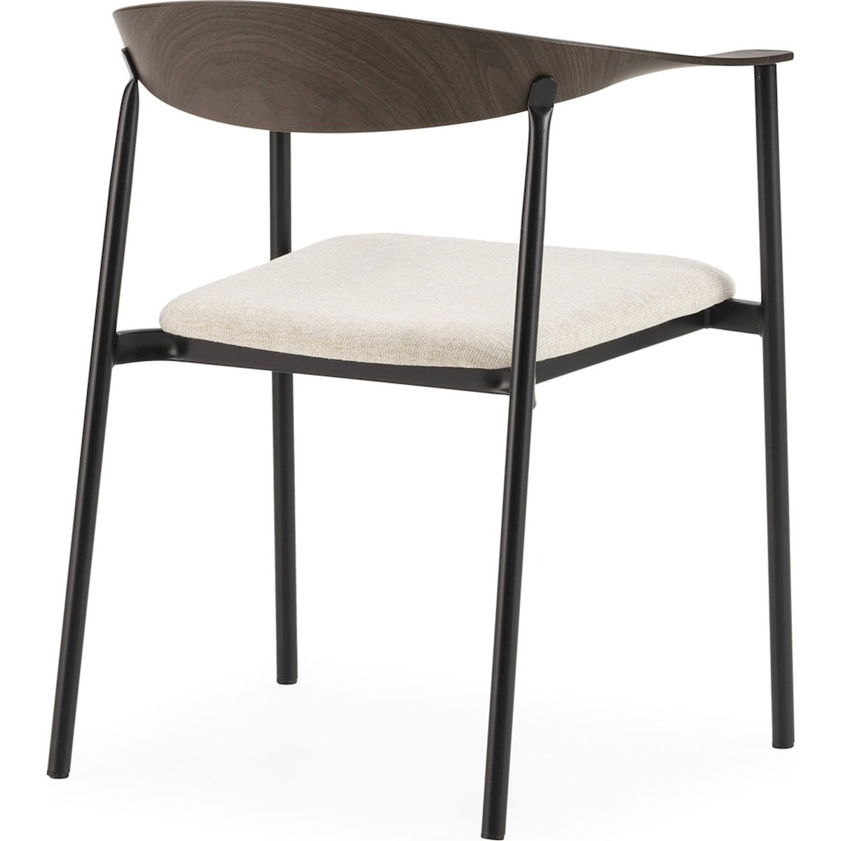 Chaise empilable contemporaine en métal noyer foncé tissu blanc noir, RECOLLECTION
