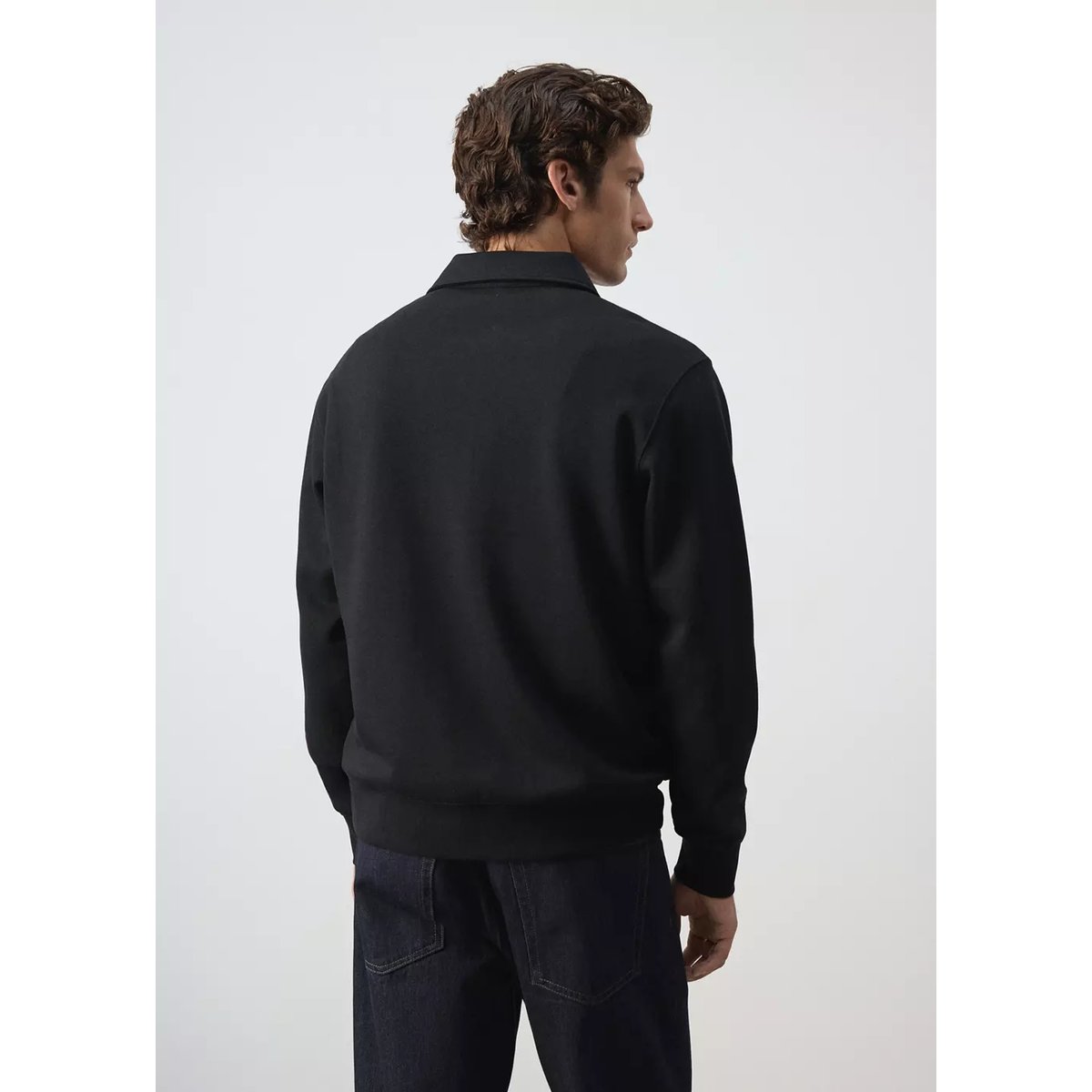 Sweat col polo regular-fit noir, MANGO MAN