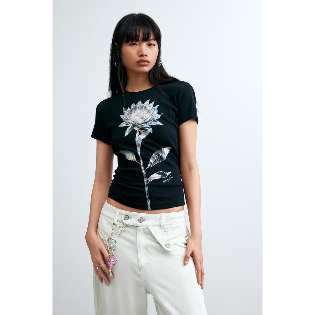 T-shirt Imprimé Floral noir, DESIGUAL