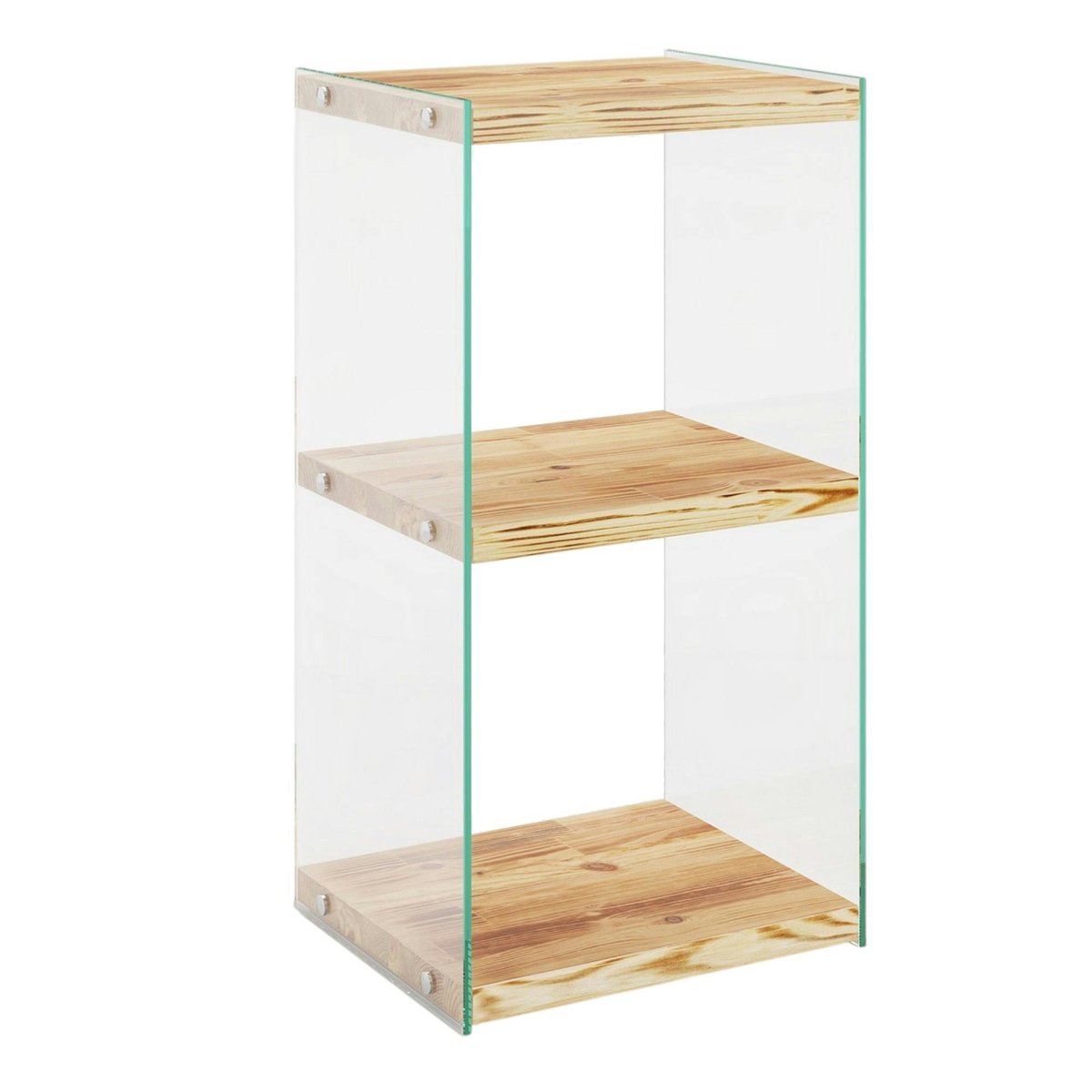 Colonne étagère design verre / bois LHASA bois clair, 3 plateaux, PIER IMPORT