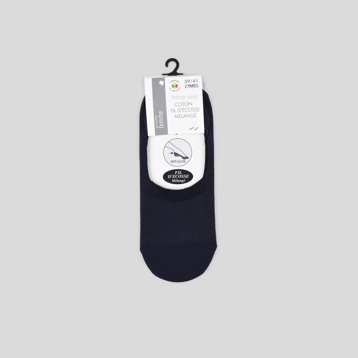 Lot de 2 paires de protège-pieds fil d'Ecosse marine, MONOPRIX