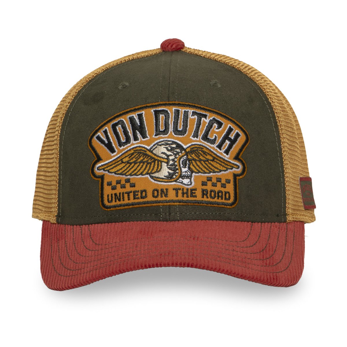 Casquette Trucker S-CURVED rouge/orange/kaki foncé/moutarde, VON DUTCH