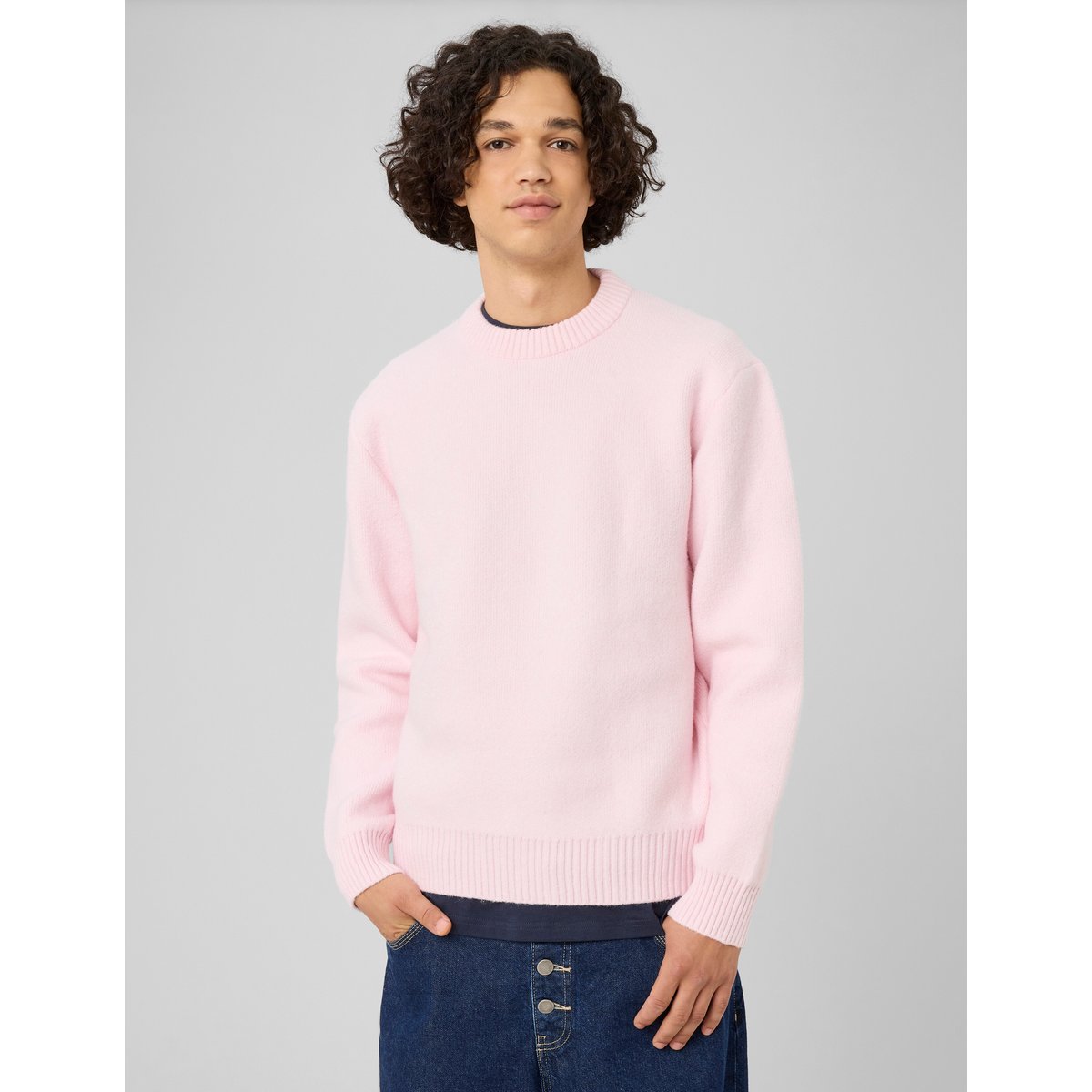 Pull jacquard dos rose pâle, BZB