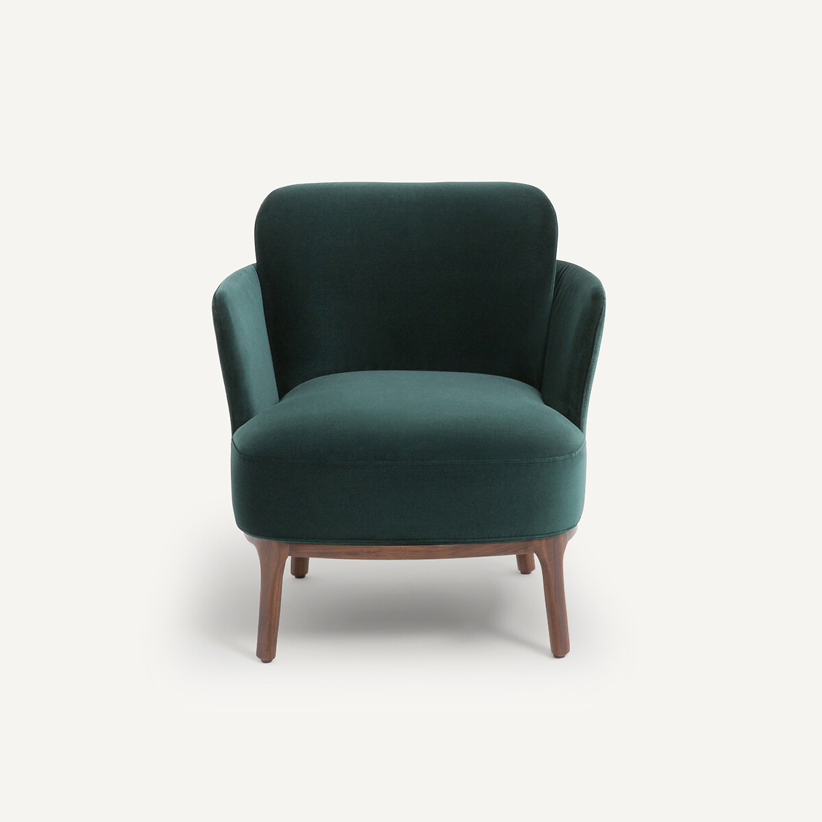Fauteuil pied noyer massif et velours, Jabote vert anglais, AM.PM