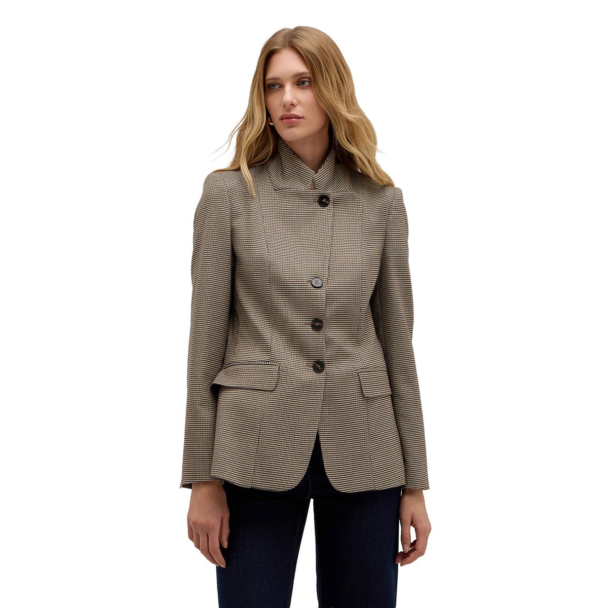 Veste structurée à carreaux col montant beige, MOTIVI