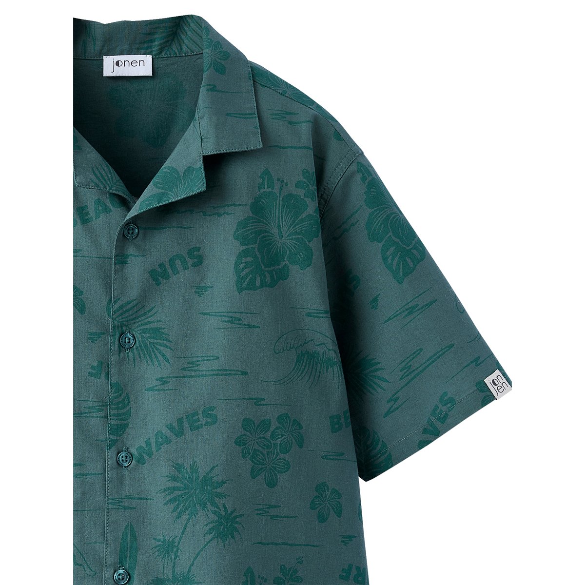 Chemise Hawaï en popeline vert d'eau, JONEN