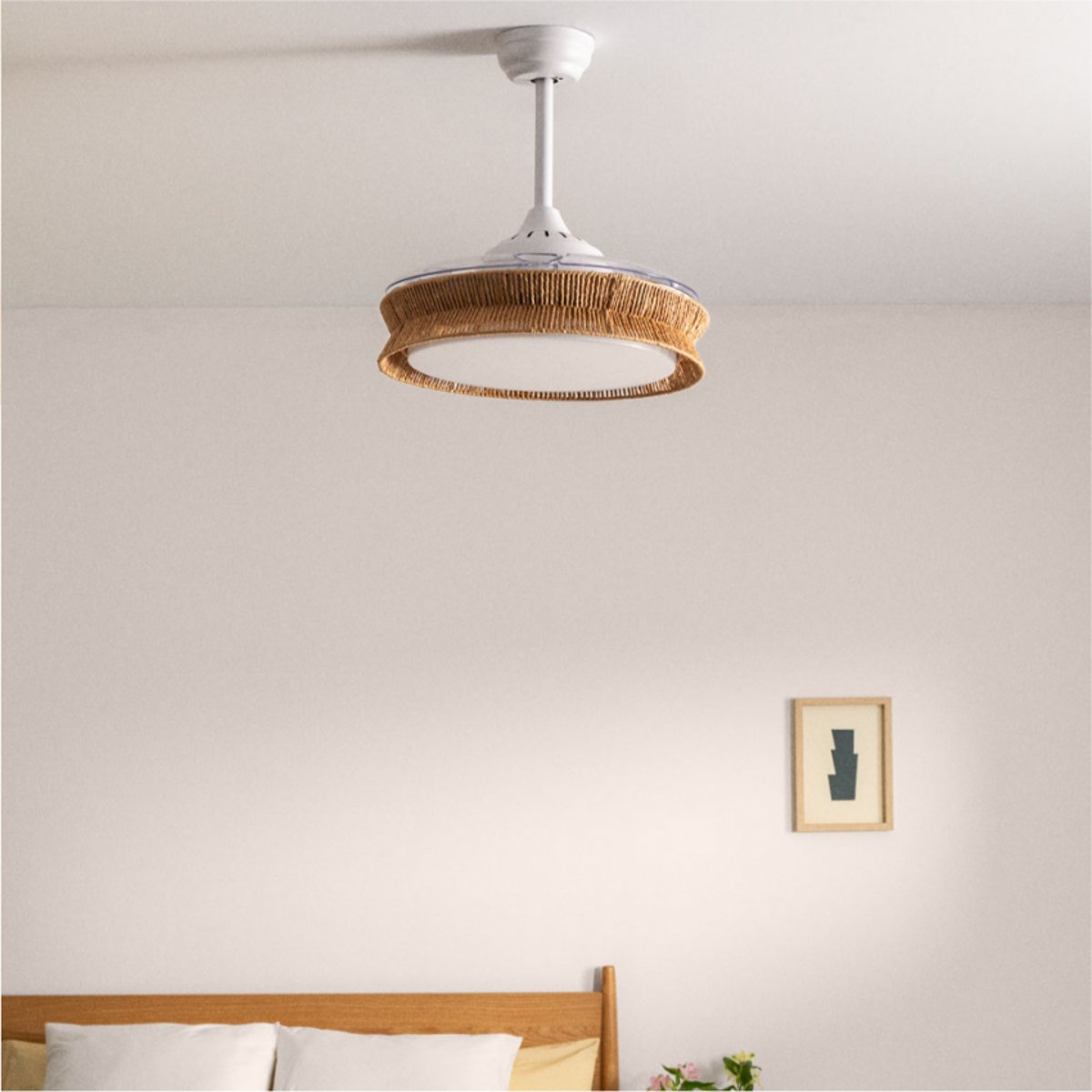 Ventilateur plafondsilencieux40 avec eclaraige sans Wi-Fi WIND CLEAR RATTAN blanc/tressage, CREATE