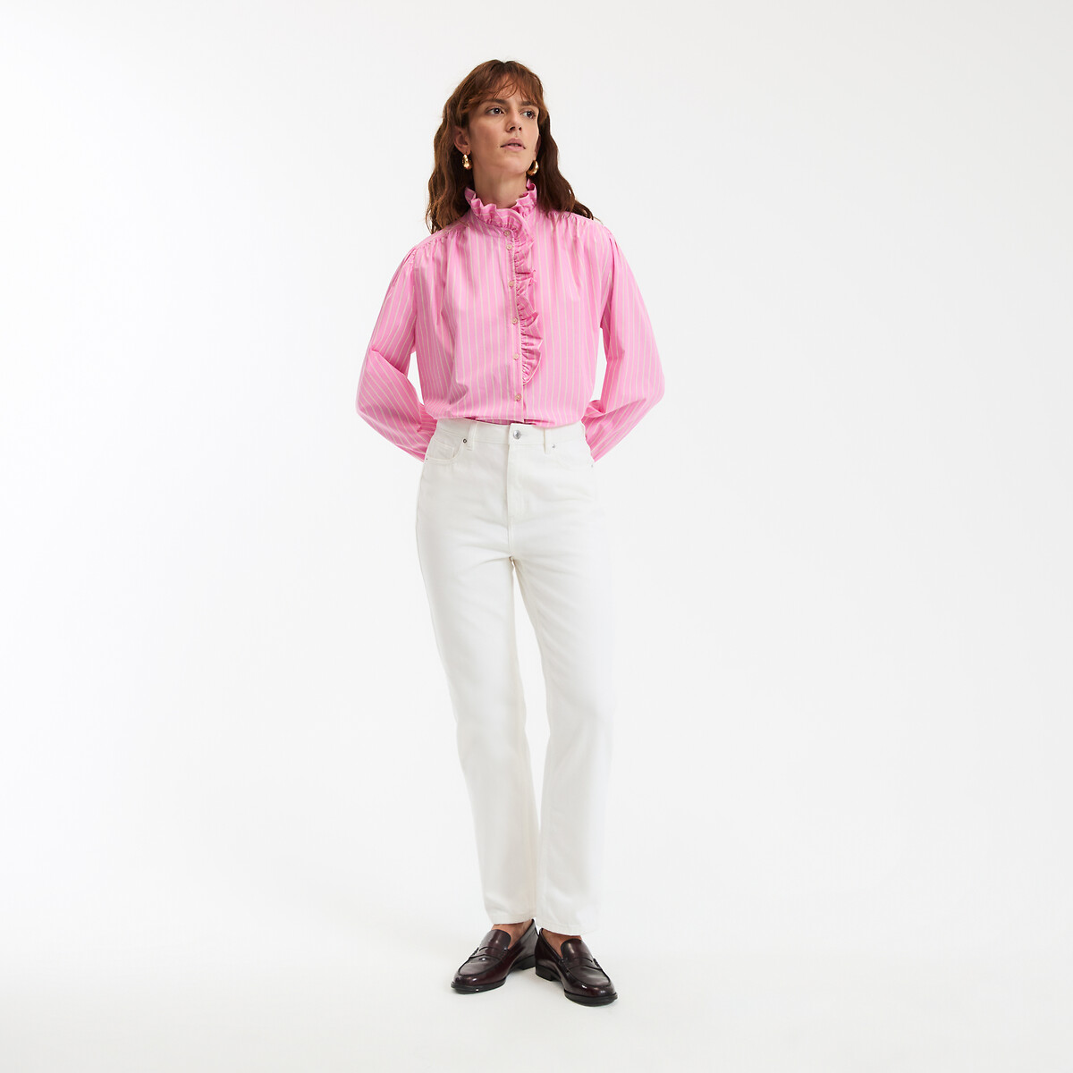 Chemise rayée, col victorien, Signature CHARLÈNE rayé rose, LA REDOUTE COLLECTIONS