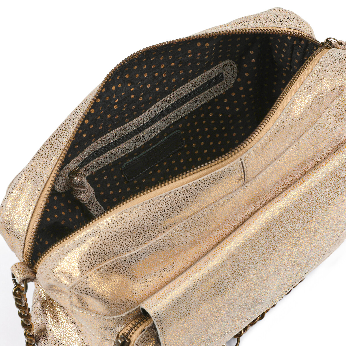 Grand sac à main en cuir Naina doré, PIECES