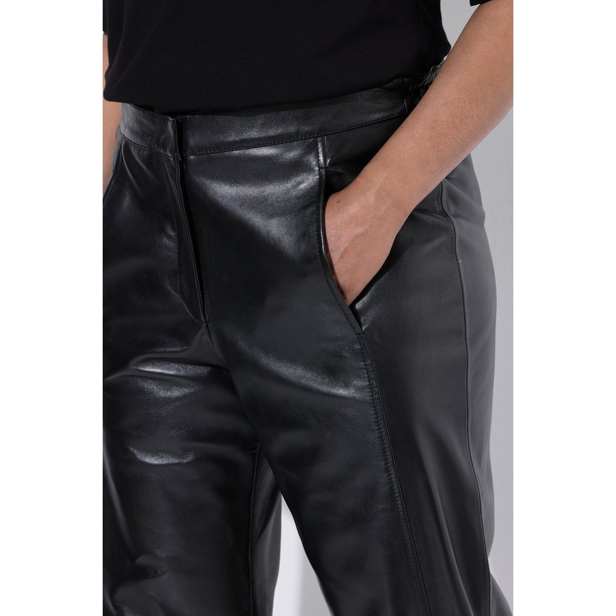 Pantalons en cuir nappa Rose noir, ULLA POPKEN