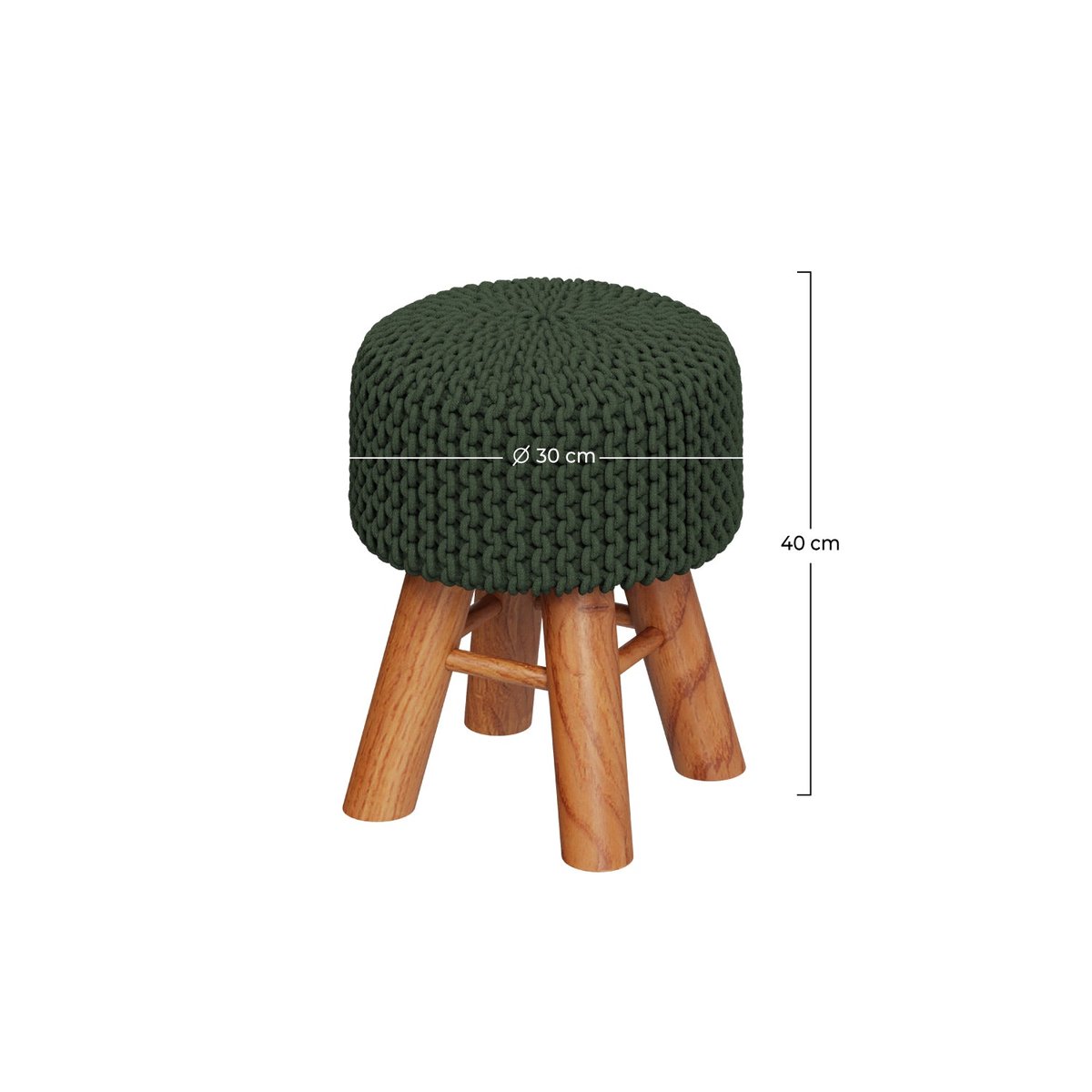 Petit tabouret tricot - LISA vert kaki, MAISON PAVANE