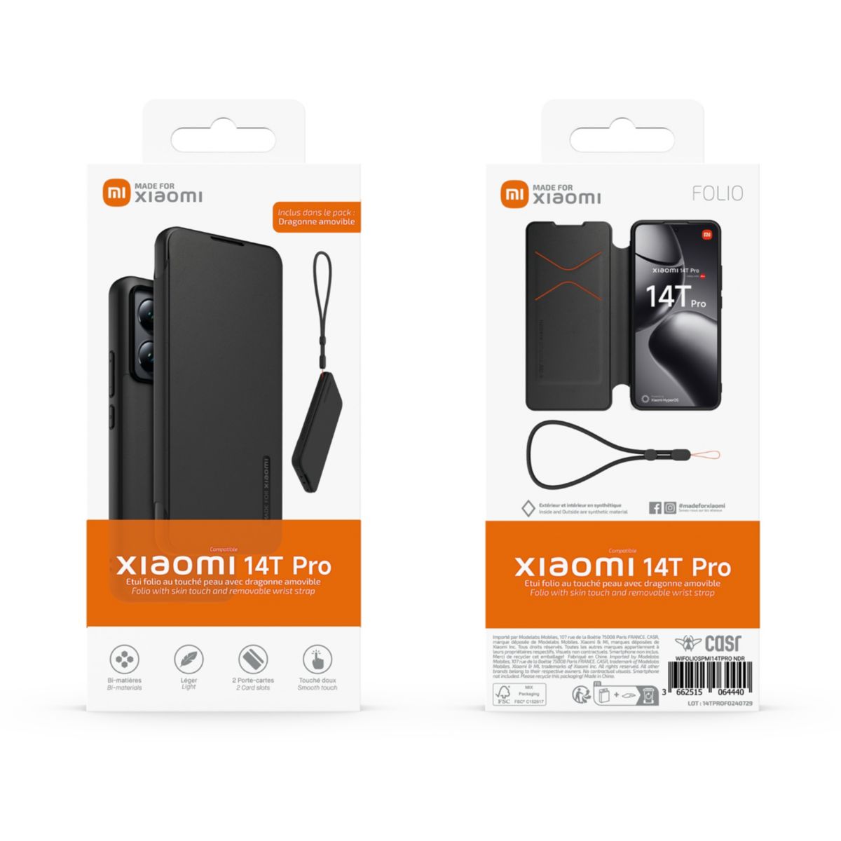 Etui avec cordon Xiaomi 14T PRO Premium Noir couleur unique, MADE FOR XIAOMI