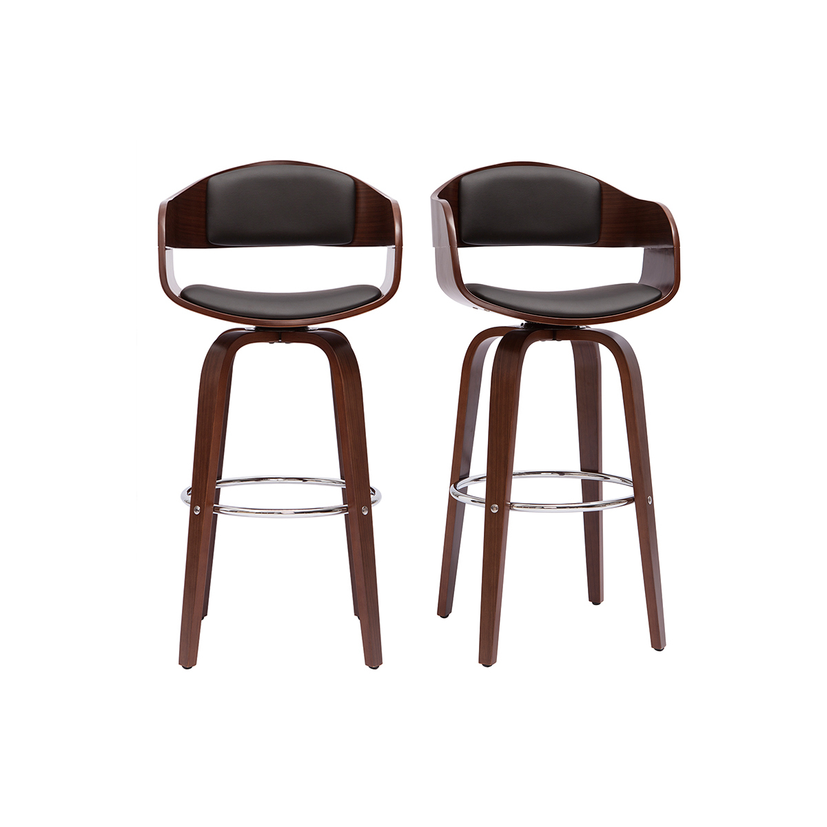 Tabourets de bar scandinaves pivotants 360° H65 cm (lot de 2) GAO noyer / noir, MILIBOO