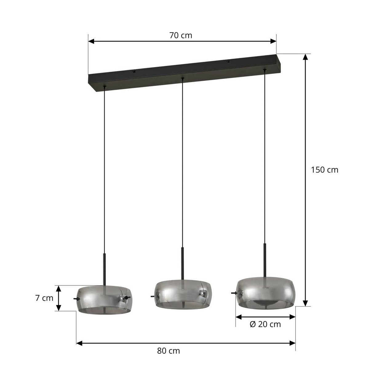 Suspension en verre moderneLED, Martis noir, gris fumé, LUCANDE